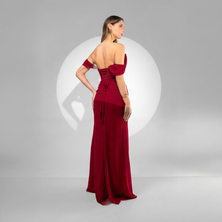Emma Clara - Vestido de Fiesta largo borgoña corsé drapeado sirena