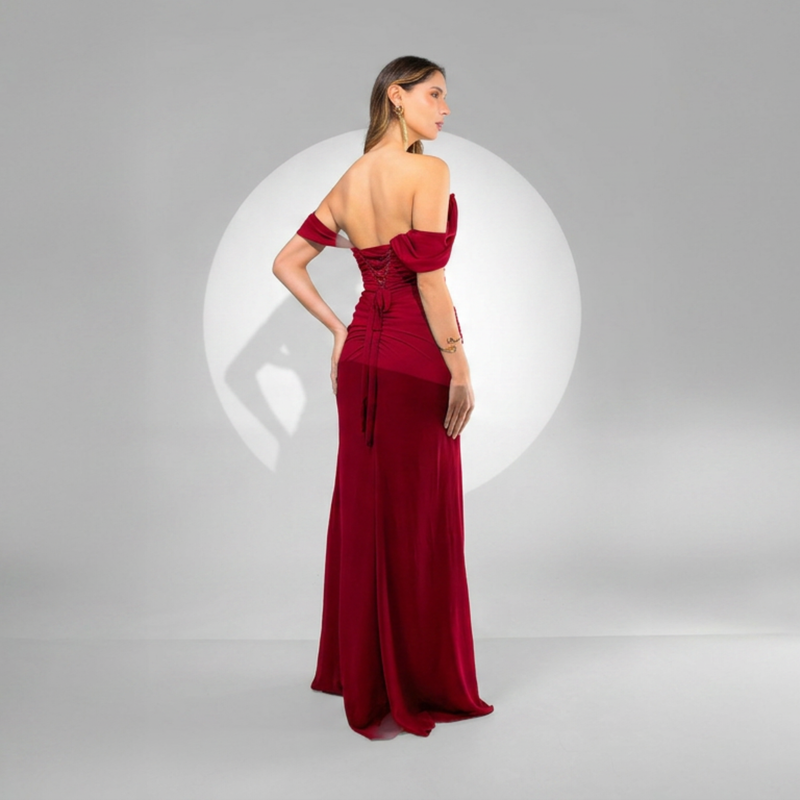 Emma Clara - Vestido de Fiesta largo borgoña corsé drapeado sirena