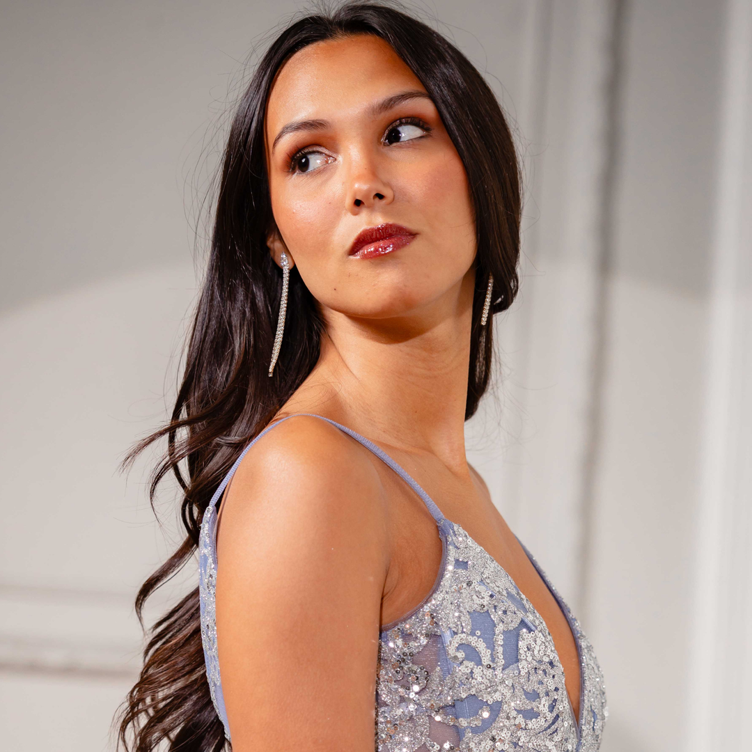 Emma Clara - Aros Strass Plateado Diseño Celeste Fiesta