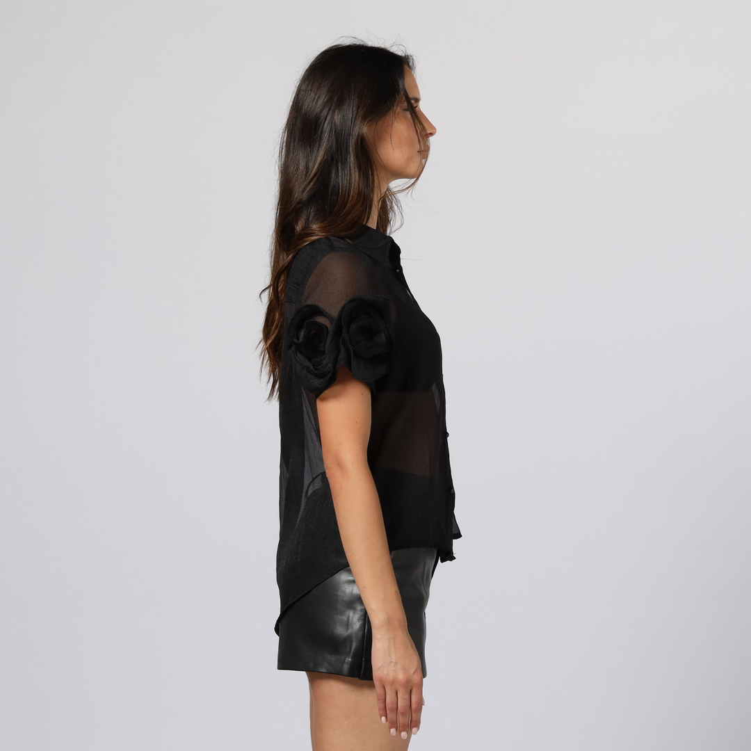 Emma Clara - Blusa Diseño Flores Cleo Negra