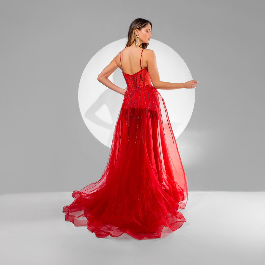 Emma Clara - Vestido de Fiesta Ajustado Con Strass EC0132 Rojo