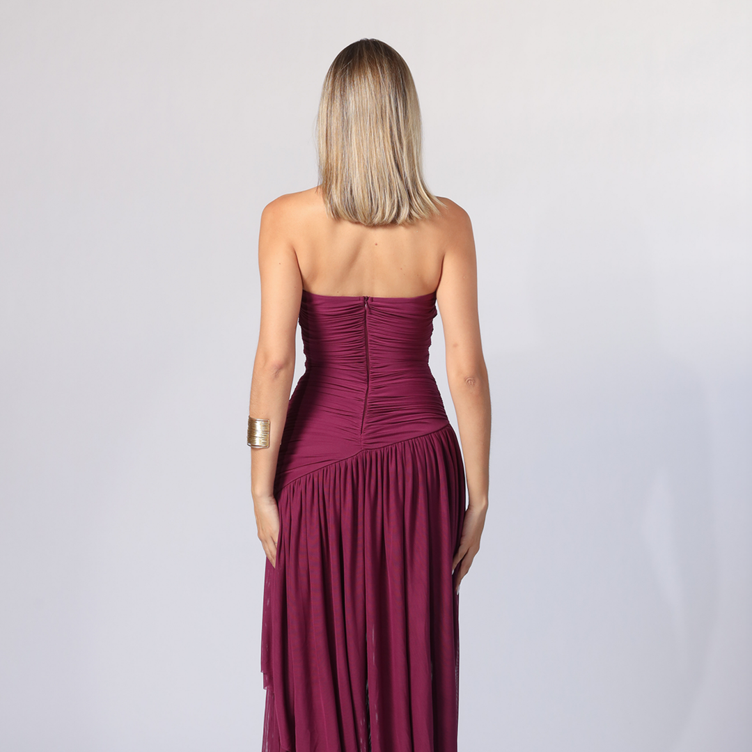 Emma Clara - Vestido de Fiesta Strapless Asimétrico Giuli Magenta