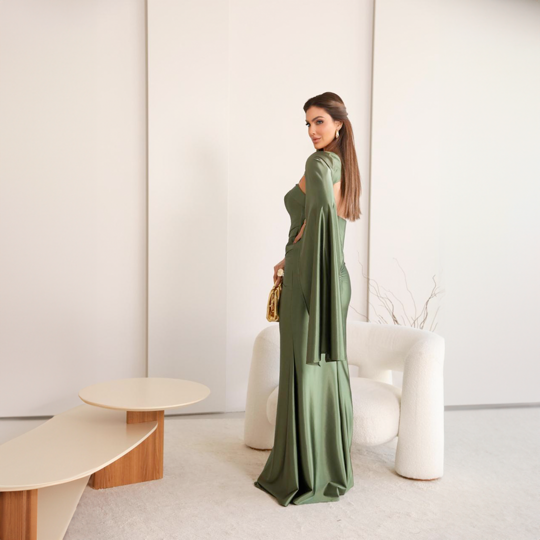 Emma Clara - Vestido de Fiesta Ajustado Capa desmontable Elsa Verde Olivo