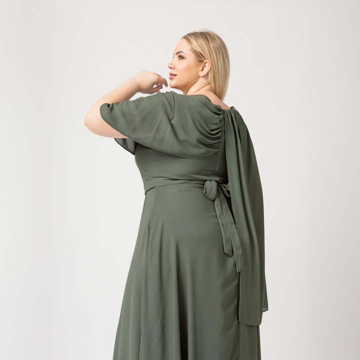 Emma Clara - Vestido de Fiesta con Capa y Falda Tipo A Rocío Verde Olivo