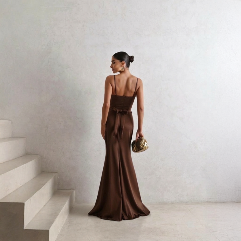 Emma Clara - Vestido de Fiesta Estilo Sirena Agata Chocolate