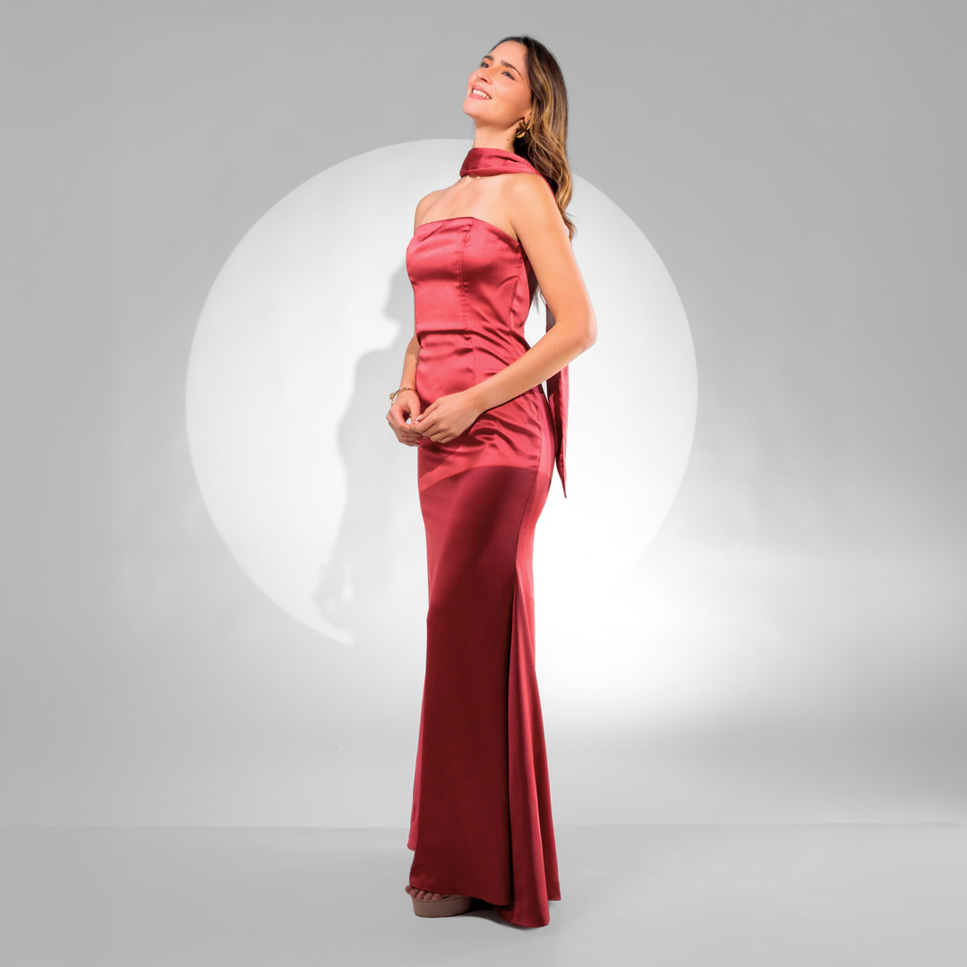 Emma Clara - Vestido Halter Satín EC0120 Sienna Rose