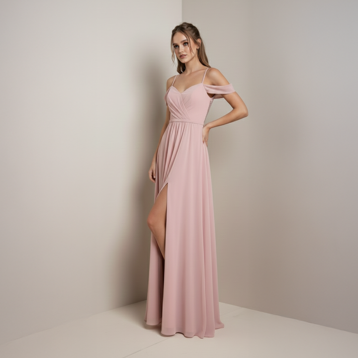 Emma Clara - Vestido Largo Gasa Escote Cruzado Ámbar Rosa