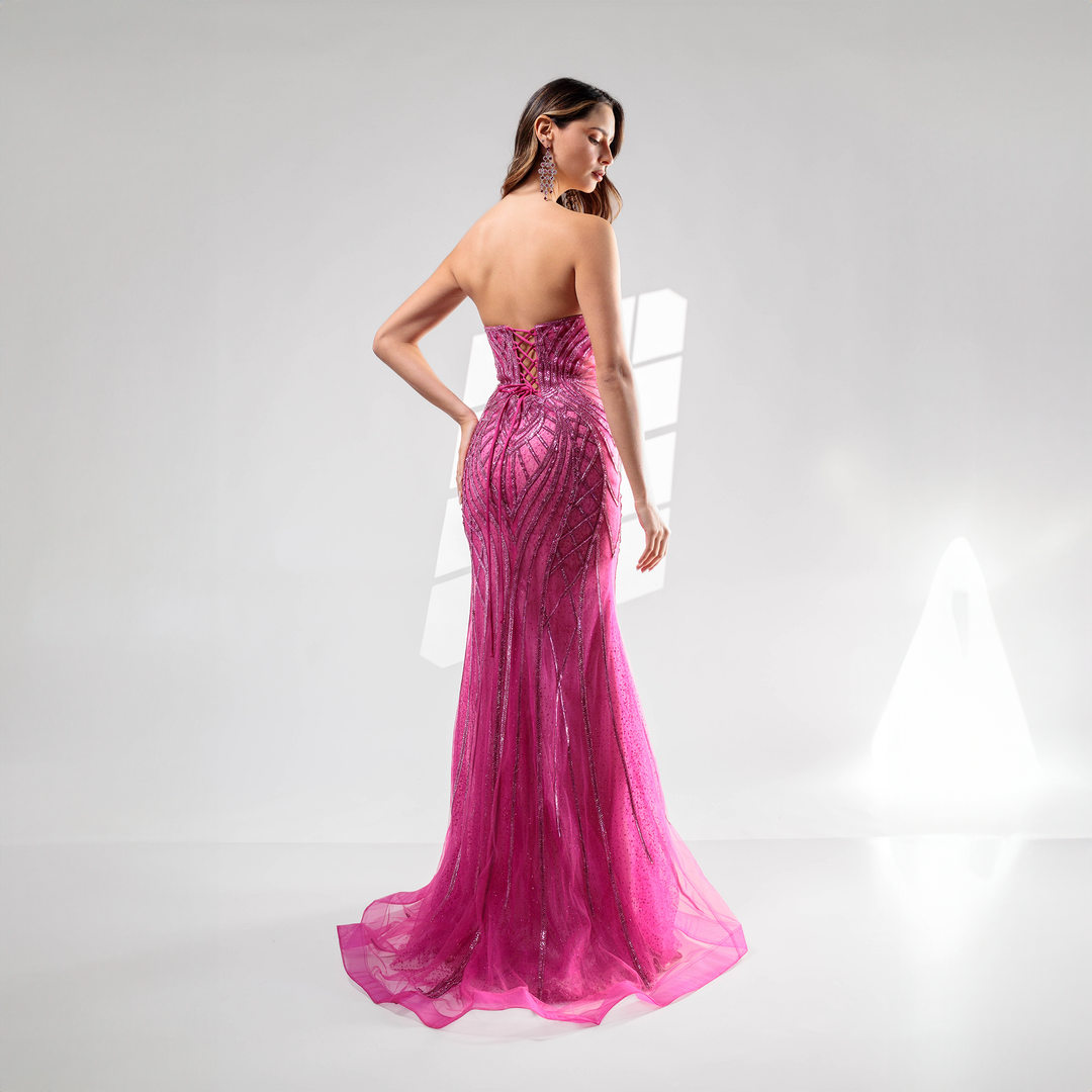 Emma Clara - Vestido de Gala Ajustado Strass Hailey Fucsia