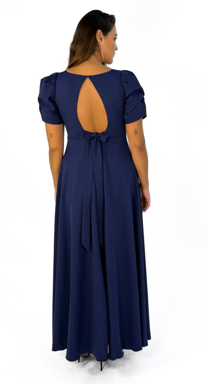 Emma Clara - Vestido Eduarda Escote Cuadrado Manga Espiral Azul Navy