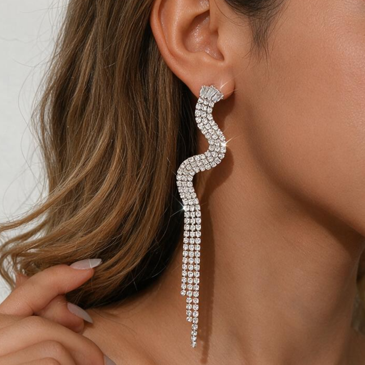 Emma Clara - Aros de Fiesta Strass Largos Plateado