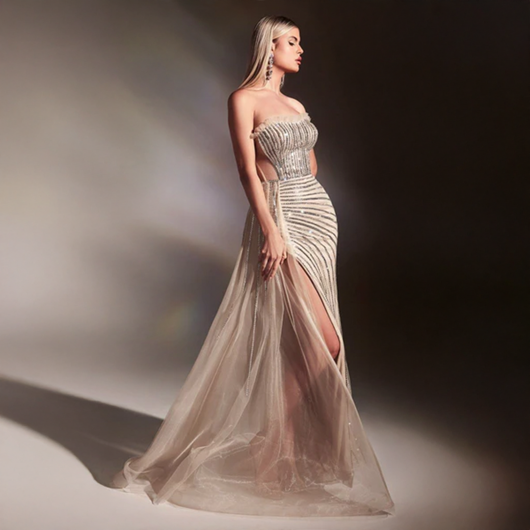 Emma Clara - Vestido de Fiesta Strapless con Strass EC0126 Silver
