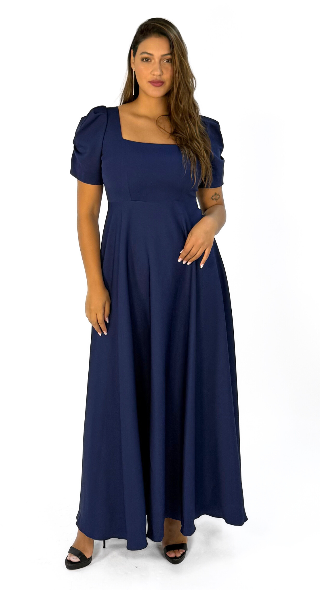 Emma Clara - Vestido Eduarda Escote Cuadrado Manga Espiral Azul Navy