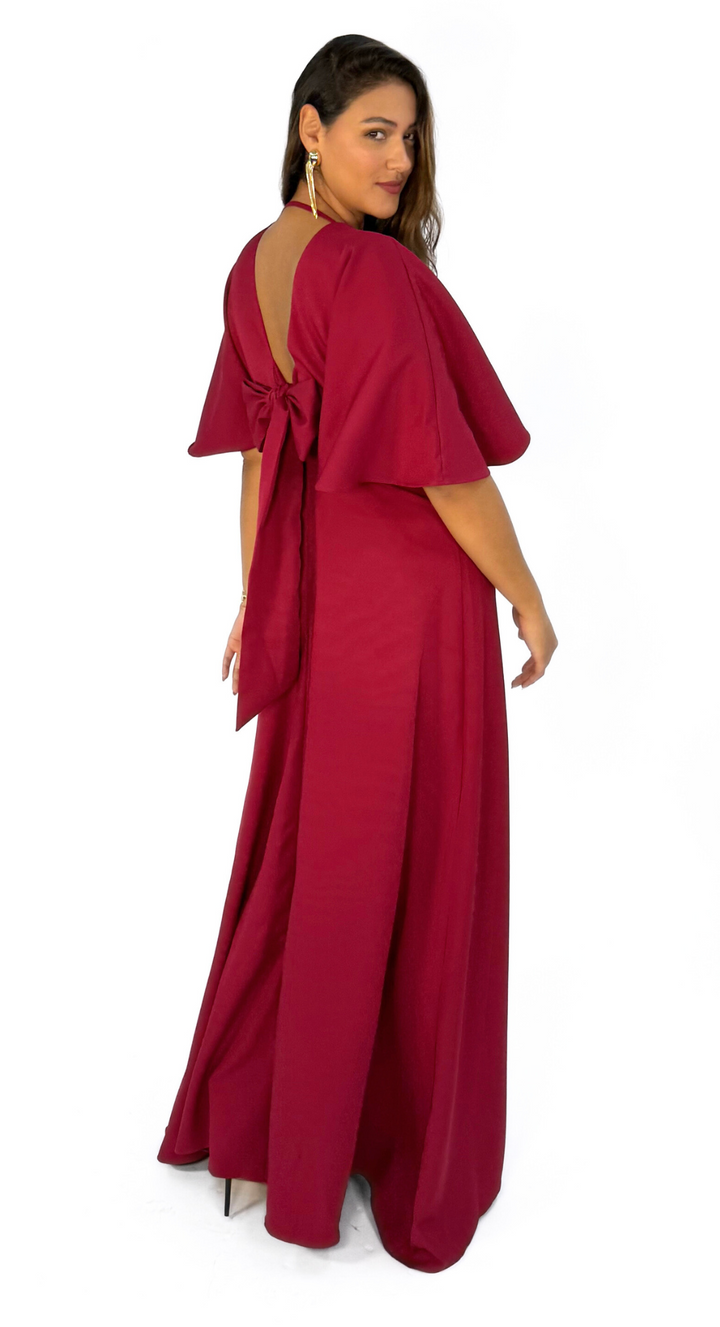 Emma Clara - Vestido Espalda Descubierta Josefa Borgoña