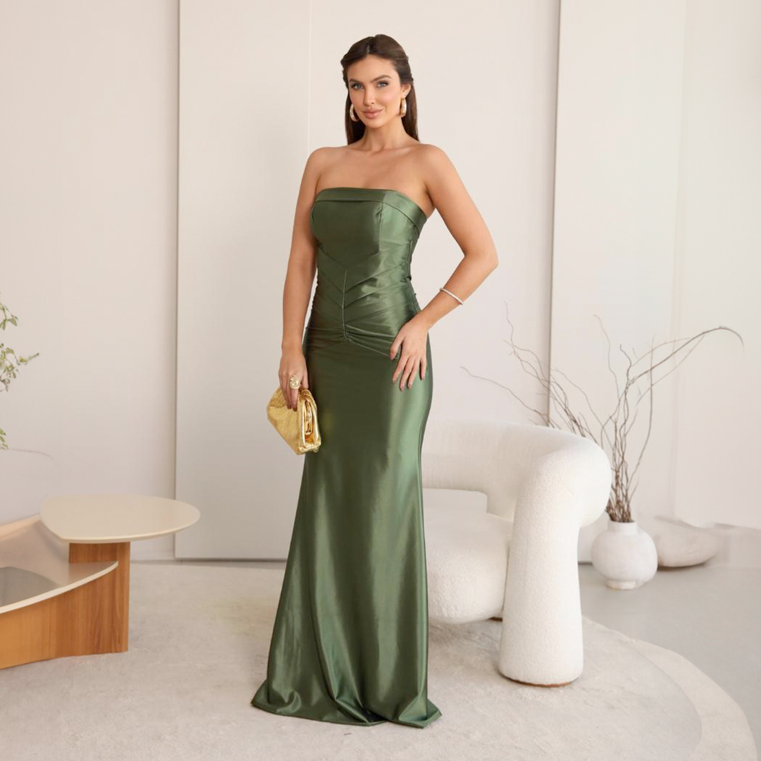 Emma Clara - Vestido de Fiesta Ajustado Capa desmontable Elsa Verde Olivo