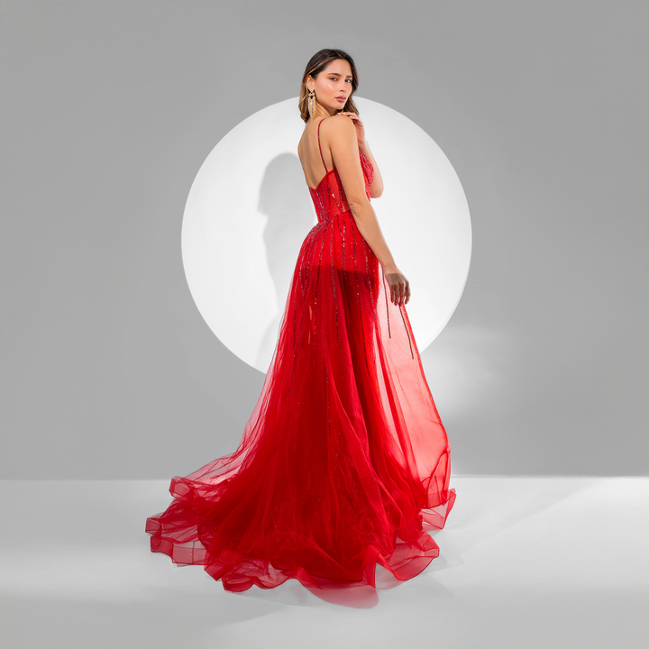 Emma Clara - Vestido de Fiesta Ajustado Con Strass EC0132 Rojo