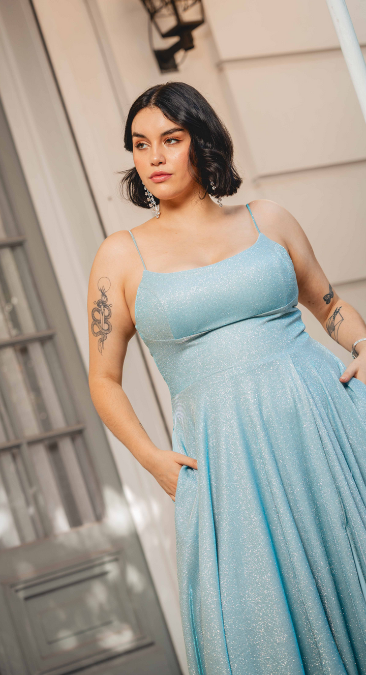 Emma Clara - Vestido Tipo A Brillante Ofelia Light Blue