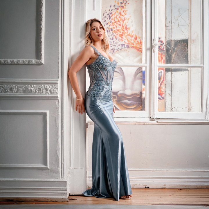 Emma Clara - Vestido de fiesta estilo sirena Begoña Celeste