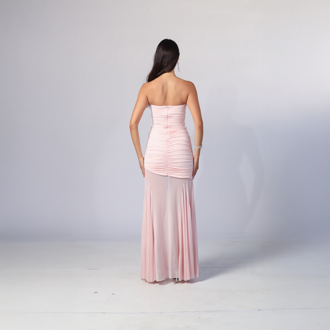 Emma Clara - Vestido de Fiesta Strapless Drapeado Eda Rosa Pastel