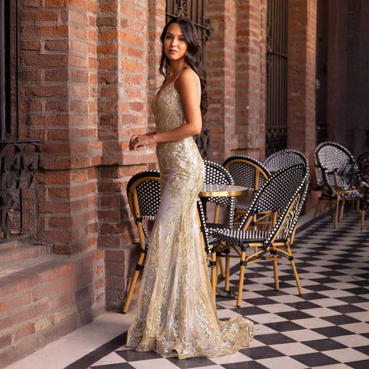 Emma Clara  - Vestido de Fiesta Sirena Brillante Marta Gold Mist