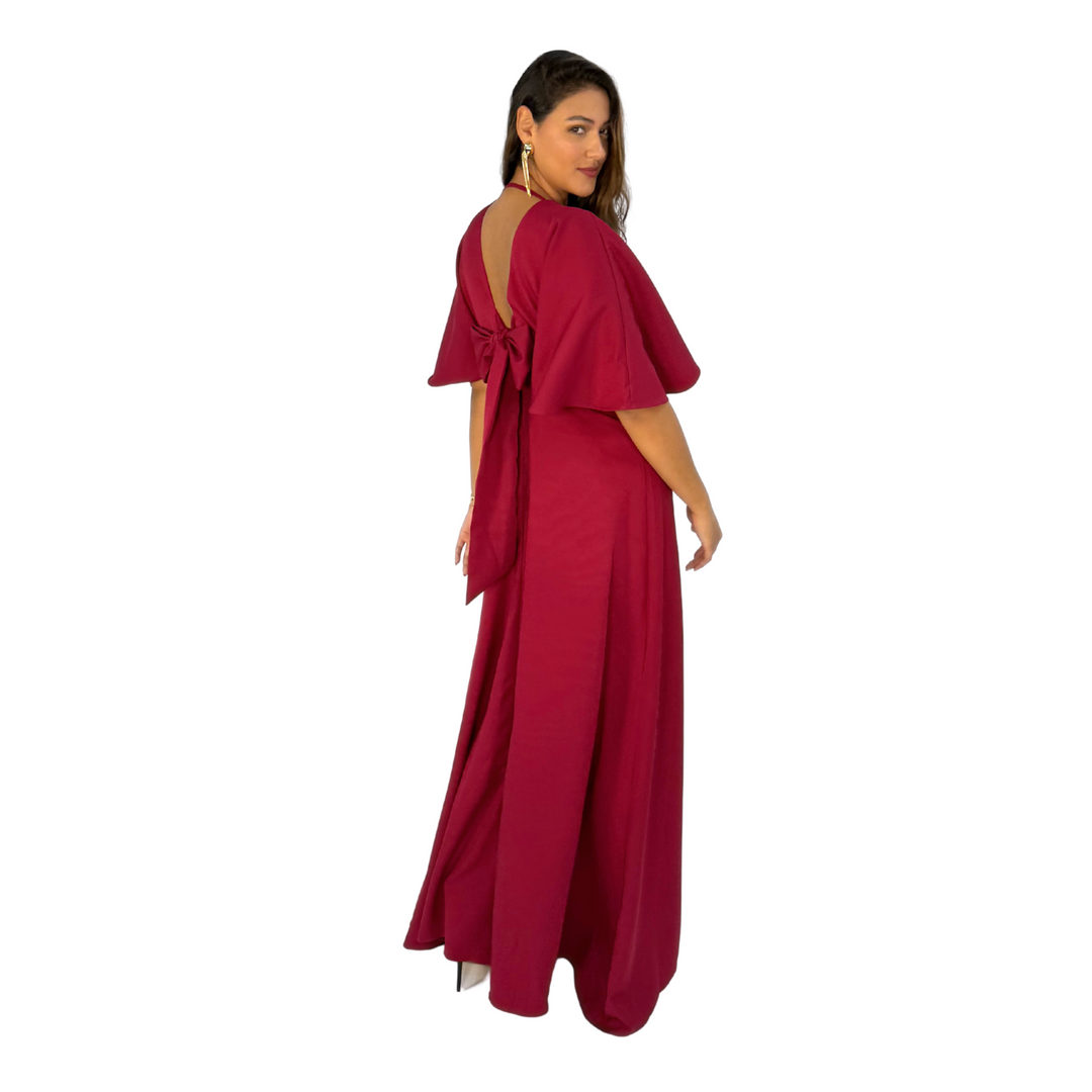 Emma Clara - Vestido Largo Manga Amplia Josefa Borgoña