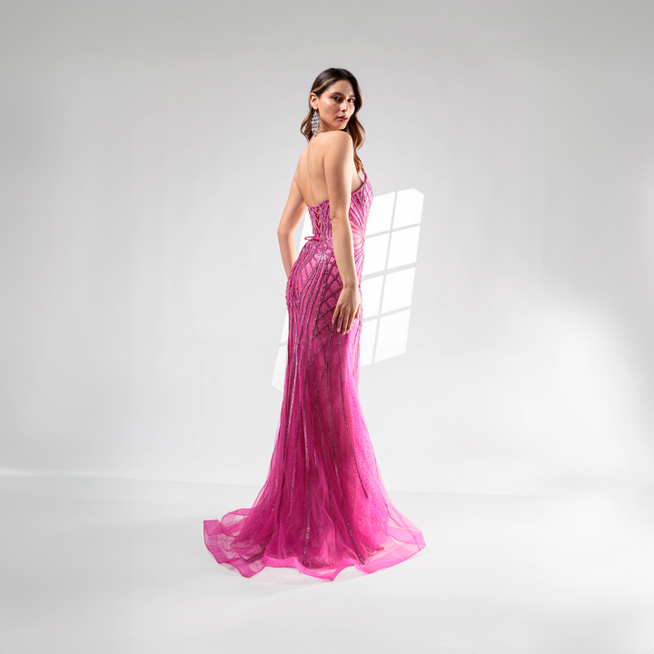 Emma Clara - Vestido de Gala Ajustado Strass Hailey Fucsia