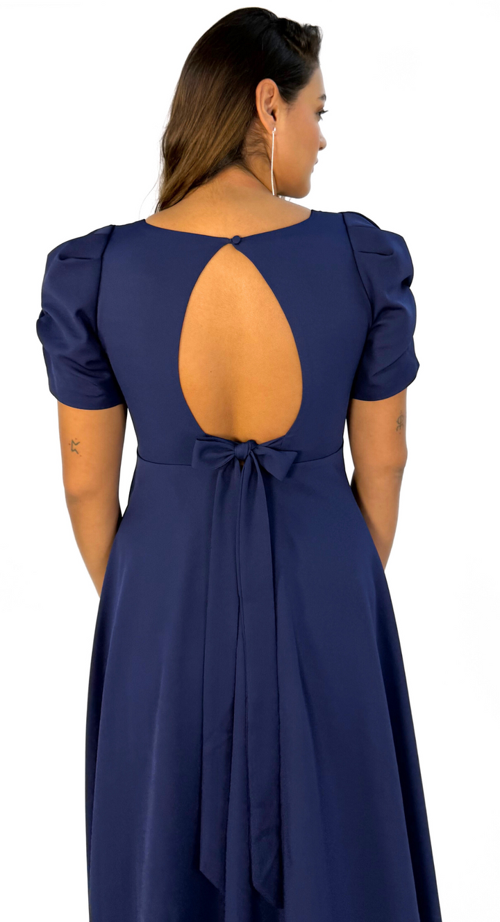Emma Clara - Vestido Eduarda Escote Cuadrado Manga Espiral Azul Navy