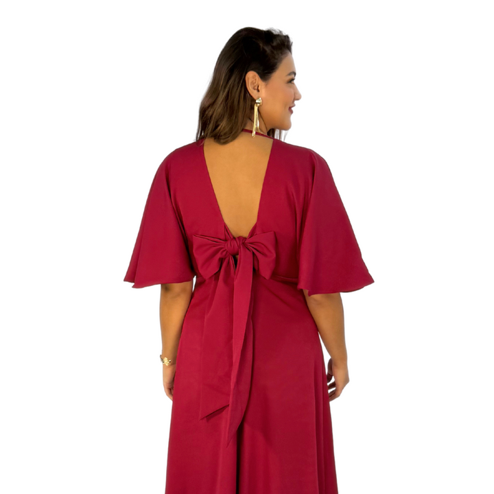 Emma Clara - Vestido Largo Manga Amplia Josefa Borgoña