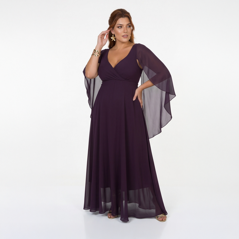 Emma Clara - Vestido largo morado con mangas capa Lea