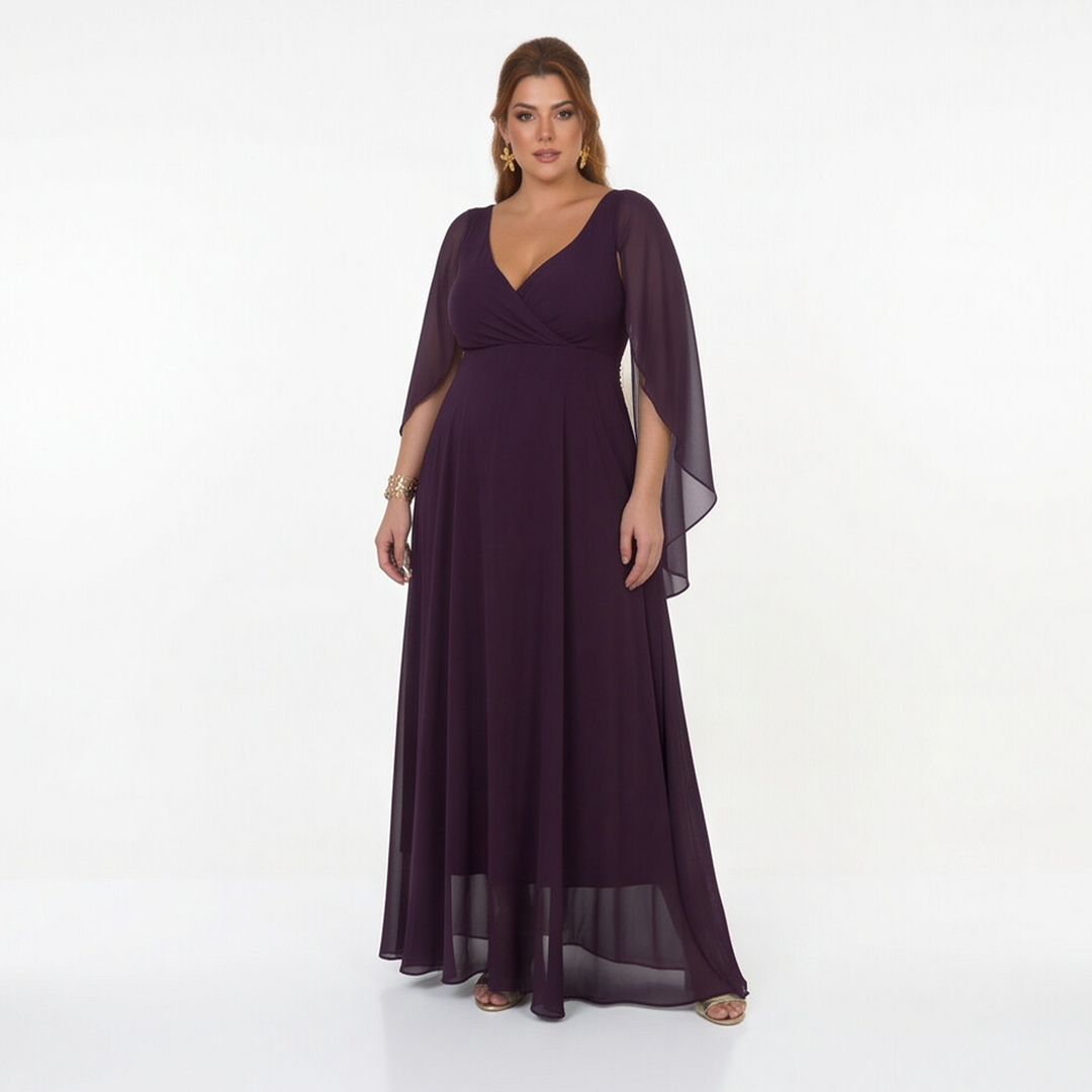 Emma Clara - Vestido largo morado con mangas capa Lea