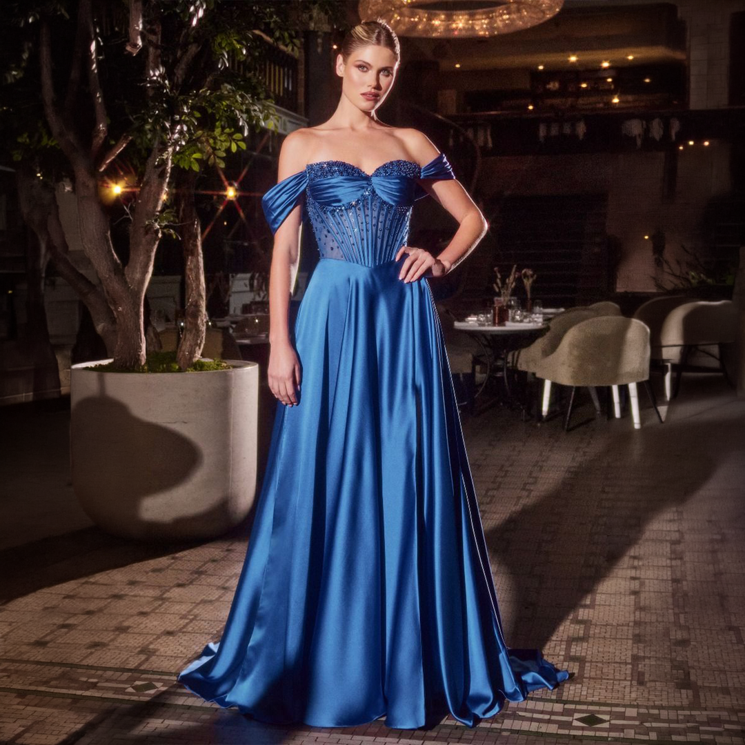 Emma Clara - Vestido de Fiesta Largo Azul Royal Corset Pedrería Jacinta