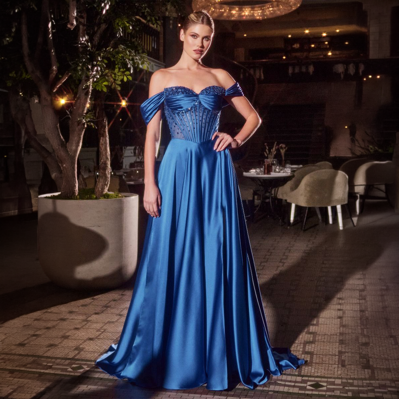 Emma Clara - Vestido de Fiesta Largo Azul Royal Corset Pedrería Jacinta