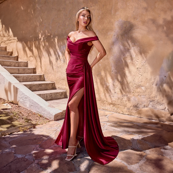 Emma Clara - Vestido Ajustado Escote Bardot Frida Borgoña