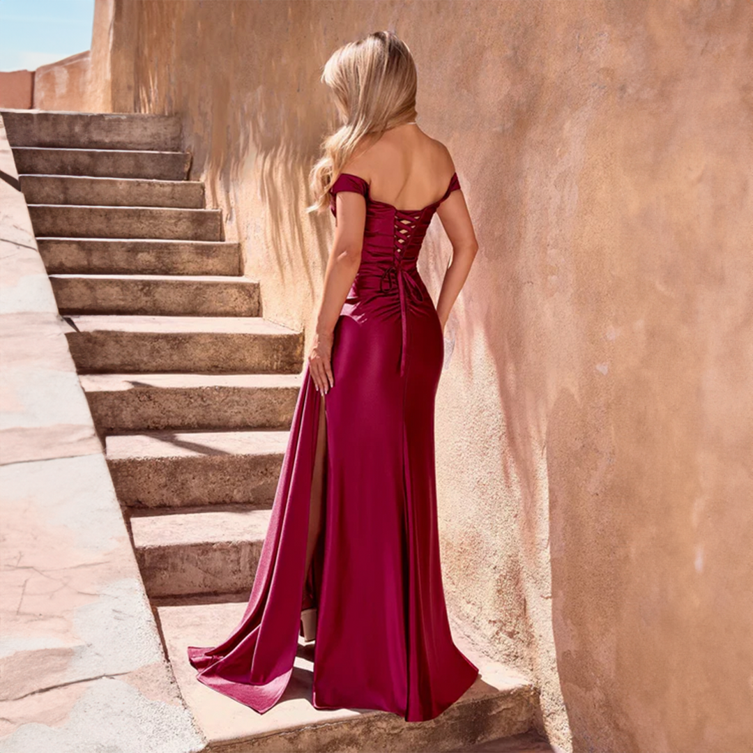 Emma Clara - Vestido Ajustado Escote Bardot Frida Borgoña