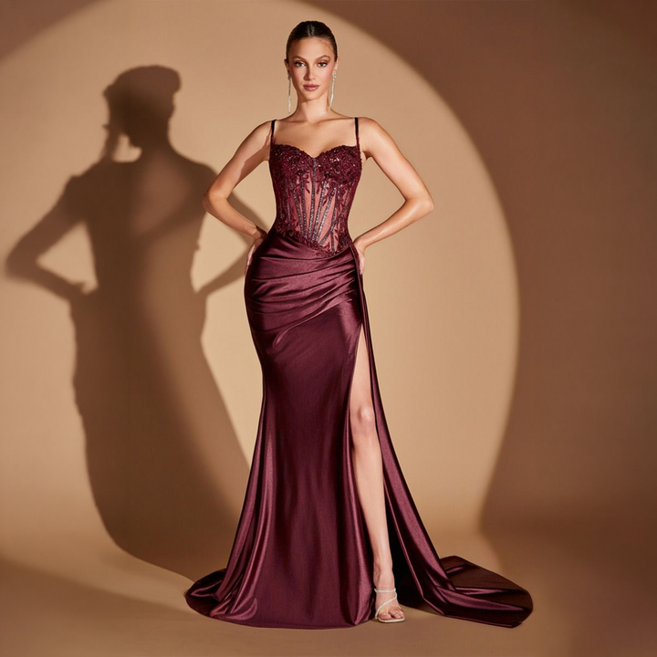 Emma Clara - Vestido De Fiesta Corset y Abertura Violeta Rojo