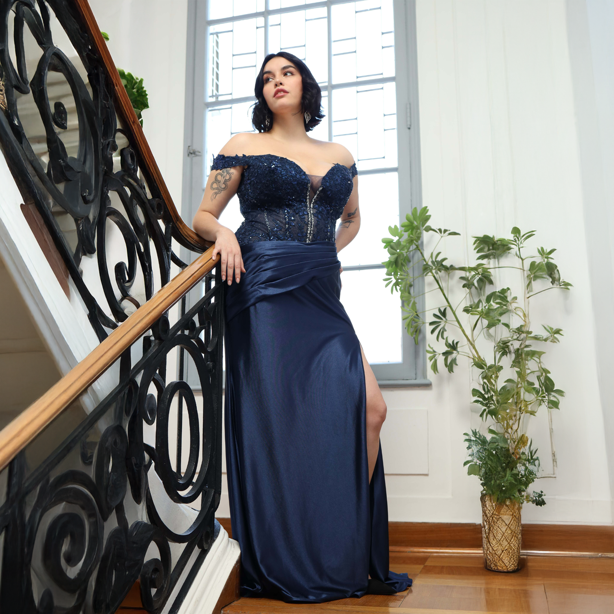 Emma Clara - Vestido De Fiesta Corset En Transparencia Leonor Azul Marino