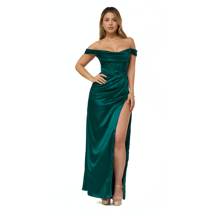 Emma Clara - Vestido De Fiesta Corset Satín EC0130 Verde Esmeralda