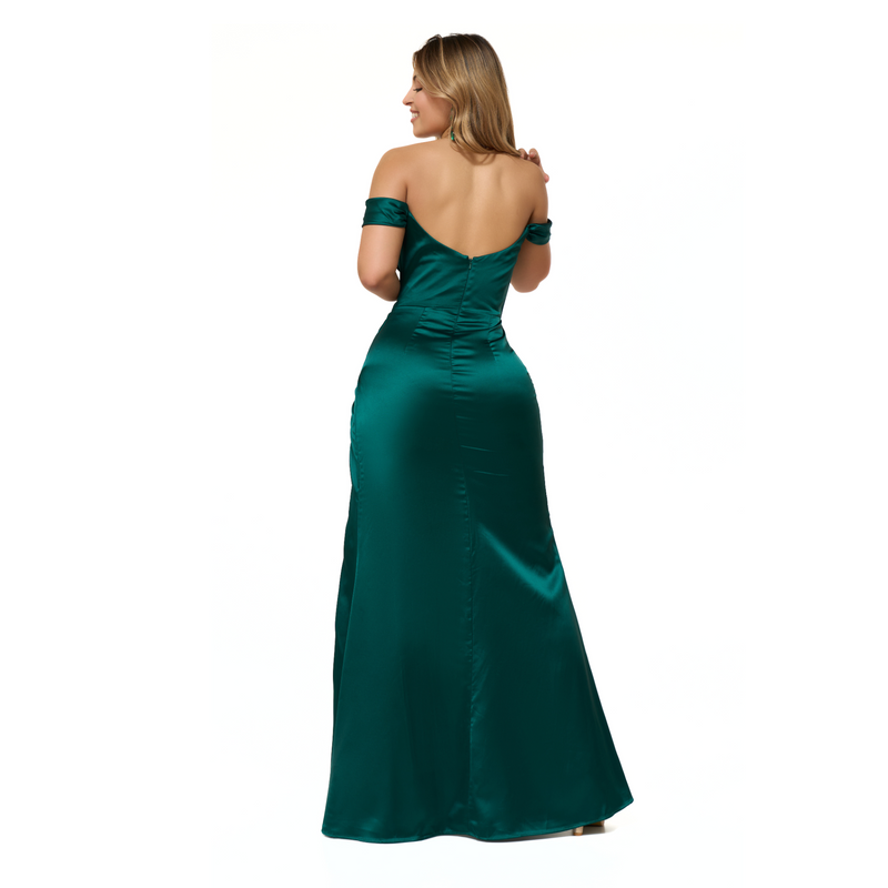 Emma Clara - Vestido De Fiesta Corset Satín Amaya Verde Esmeralda