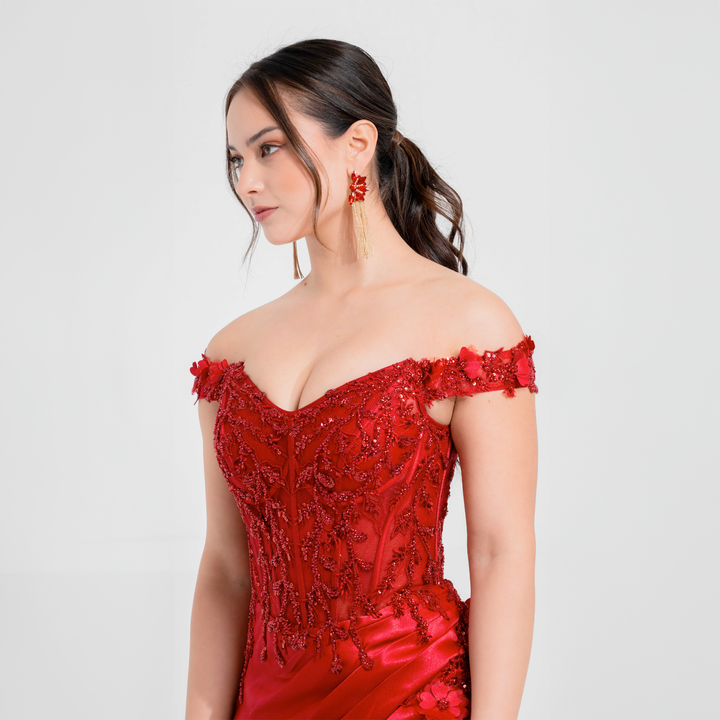 EMMA CLARA - VESTIDO DE FIESTA CORSET BORDADO MARTINA-Borgoña