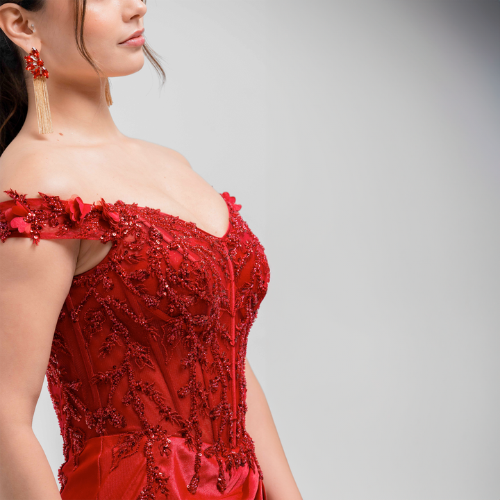 EMMA CLARA - VESTIDO DE FIESTA CORSET BORDADO MARTINA-Borgoña