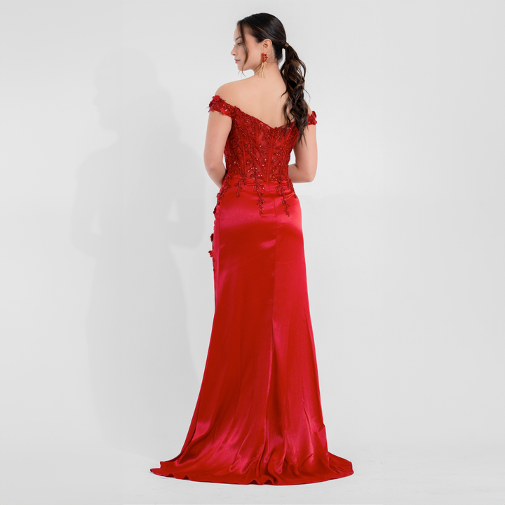 EMMA CLARA - VESTIDO DE FIESTA CORSET BORDADO MARTINA-Borgoña