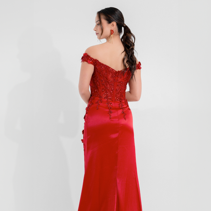 EMMA CLARA - VESTIDO DE FIESTA CORSET BORDADO MARTINA-Borgoña