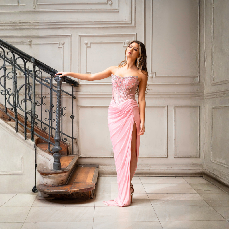 Emma Clara - Vestido de Fiesta Largo Corset Rosa con strass Amelie