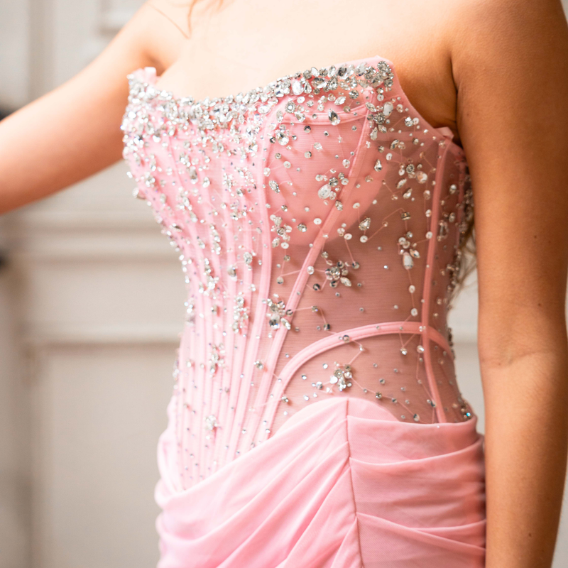 Emma Clara - Vestido de Fiesta Largo Corset Rosa con strass Amelie