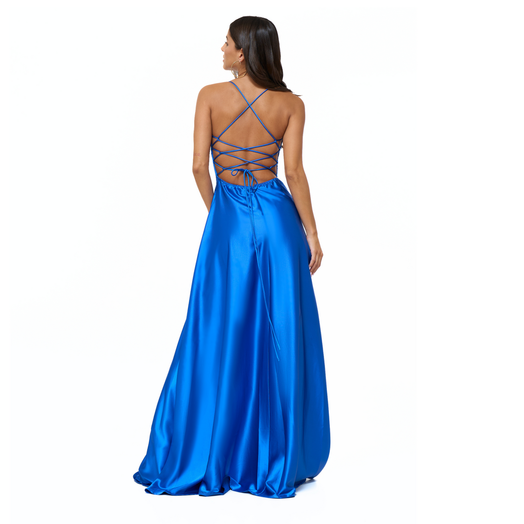 Emma Clara - Vestido De Fiesta Espalda Ajustable EC0121 Azul Royal