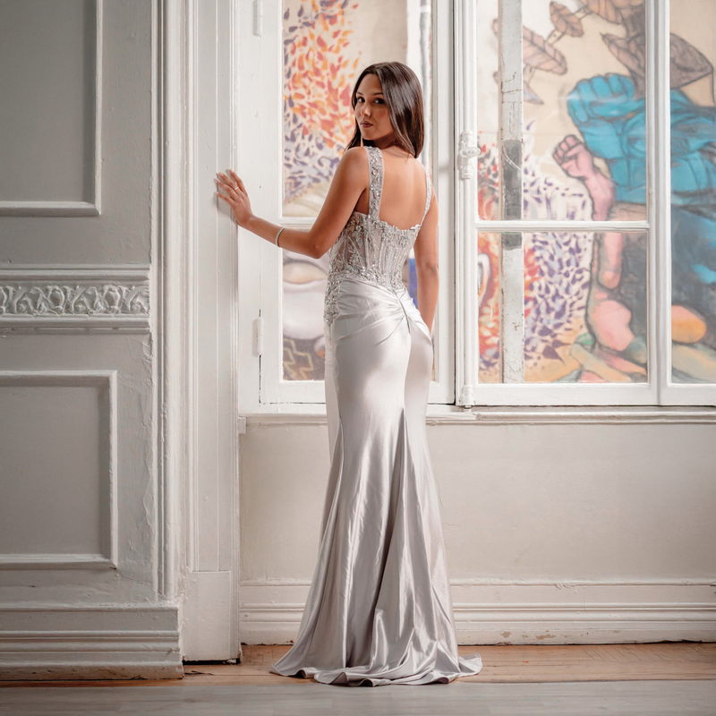 Emma Clara - Vestido de fiesta estilo sirena Begoña Plateado