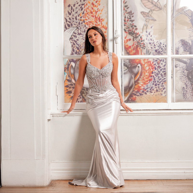 Emma Clara - Vestido de fiesta estilo sirena Begoña Plateado