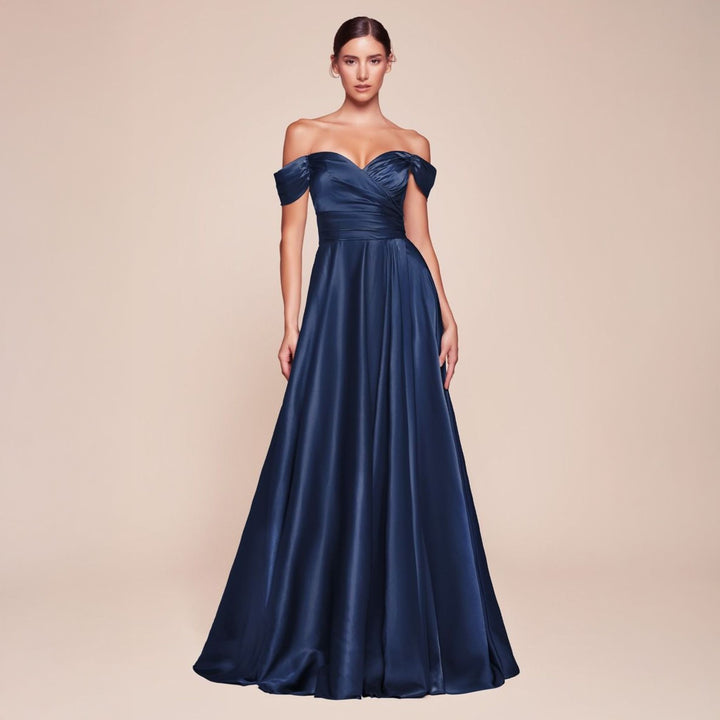Emma Clara - Vestido Fiesta Escote Bardot Cris Azul Marino
