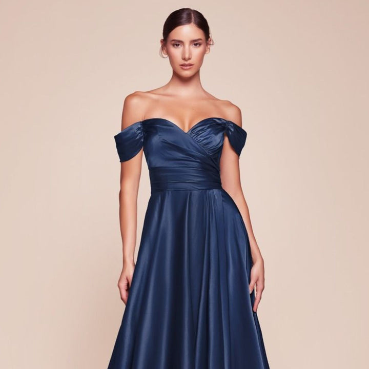 Emma Clara - Vestido Fiesta Escote Bardot Cris Azul Marino