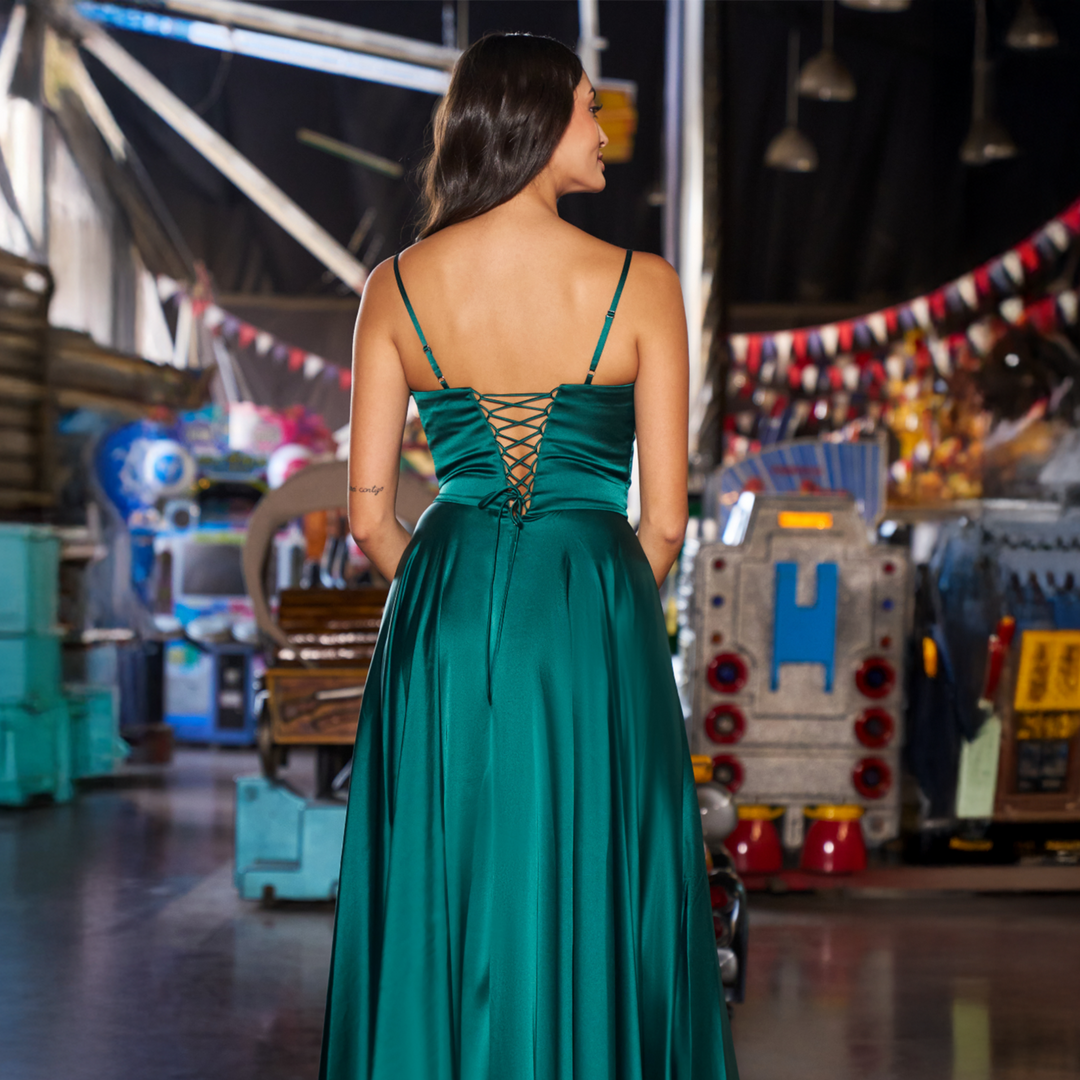 Emma Clara - Vestido De Fiesta Satín Con Corset Lola Verde Esmeralda