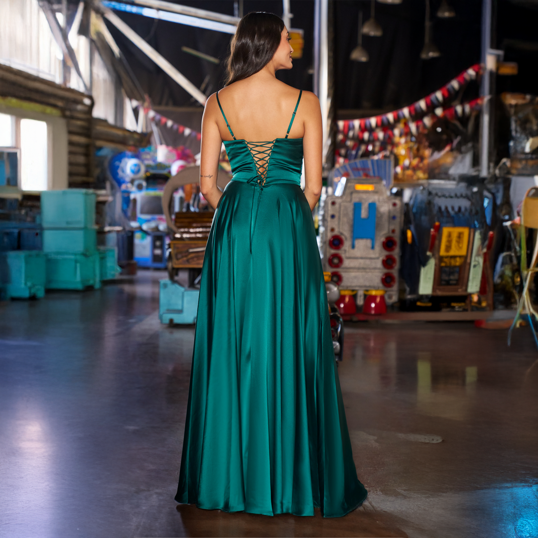 Emma Clara - Vestido De Fiesta Satín Con Corset Lola Verde Esmeralda